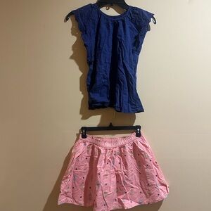 Navy Blue Top and Pink Skirt Set